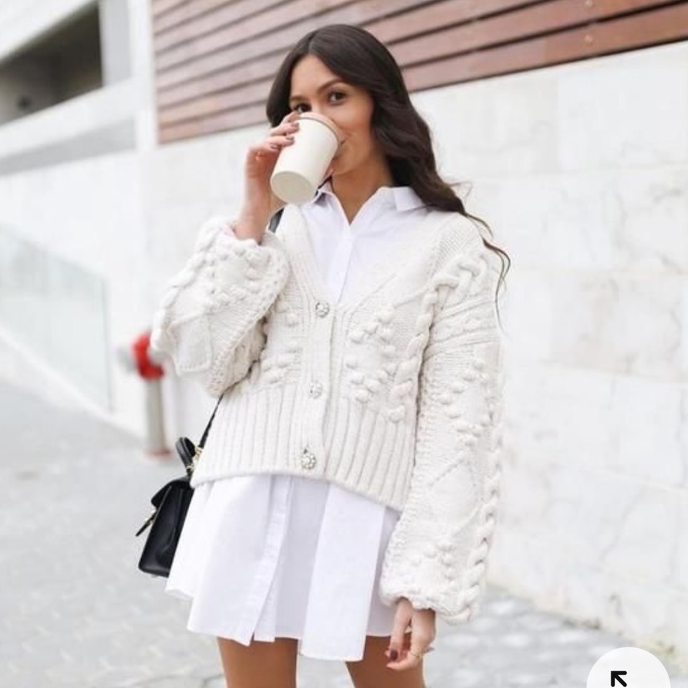 ZARA//Oversized Jewel Button Chunky Knit Cardigan💎